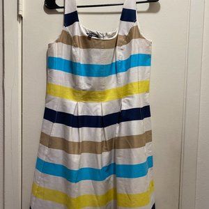 Nine West Blue Multi Color Stripe Cotton Pleated Dress
